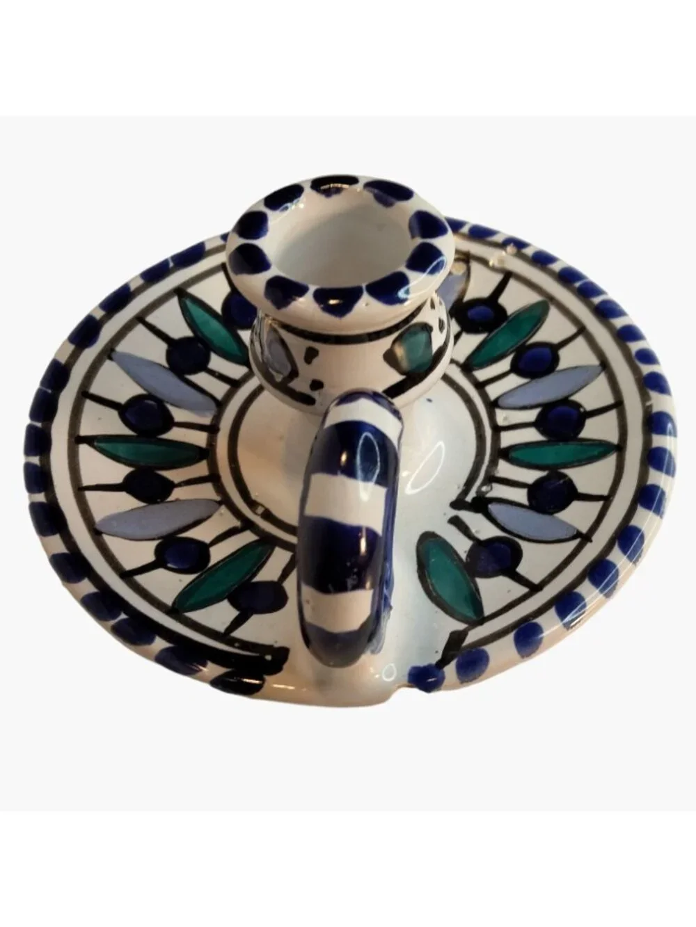 Ceramic hand painted Candle Holder Taper Candlestick Vintage Italy 1970 Shabby